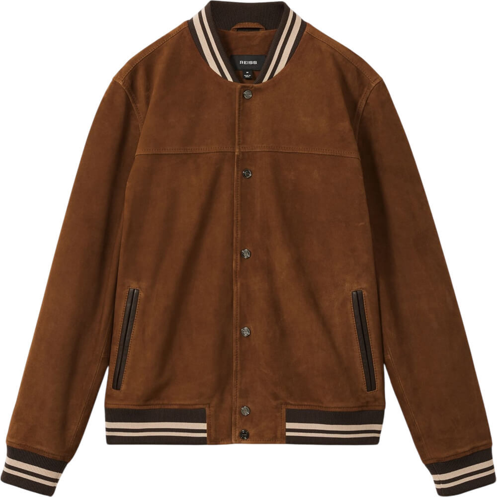 REISS BANRIDGE Suede Stripe Trim Bomber Jacket